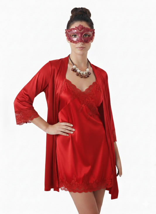 3 Pcs-Midnight Sapphire Nightwear Set (Red)