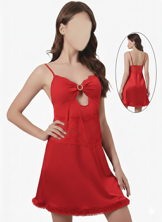 2 Pcs-Crimson Elegance Nighty (Red)