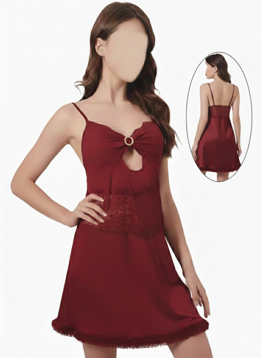 2 Pcs-Crimson Elegance Nighty (Maroon)